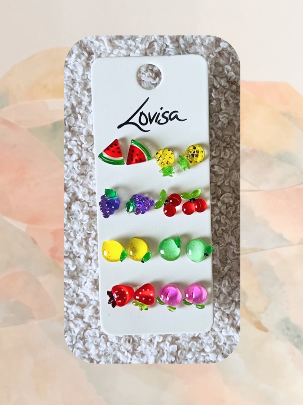 (kids) Lovisa Set of 8 Fruit Stud Earrings - Grape, Strawberry, Cherries, Lemons